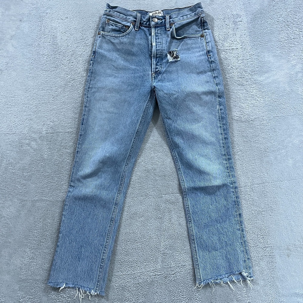 Agolde Riley Cropped Women's Jeans 27 Distressed Buttony Fly Western Y2K
